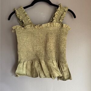 Olive Green Ruffle Strap Smocked Top
